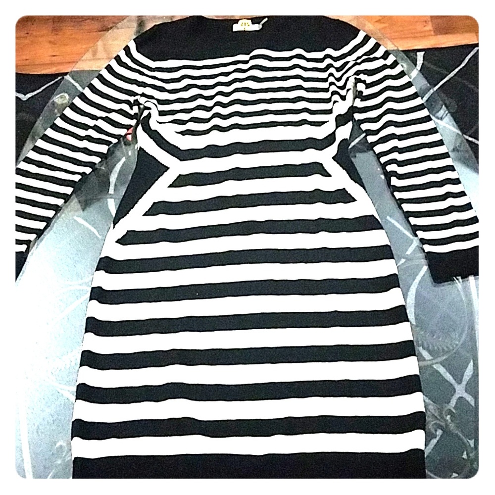 Calvin Klein Black & White Striped Sweater Dress